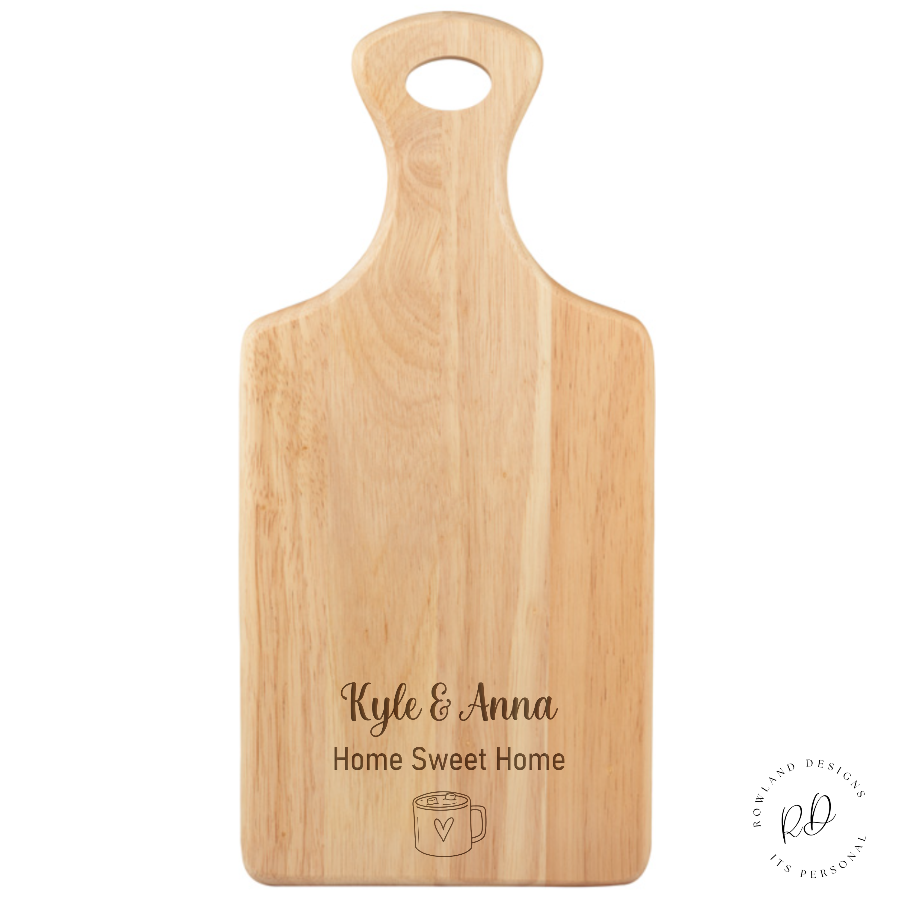 Personalized Serving Board with Custom Text and Engraved Hot Chocolate Image