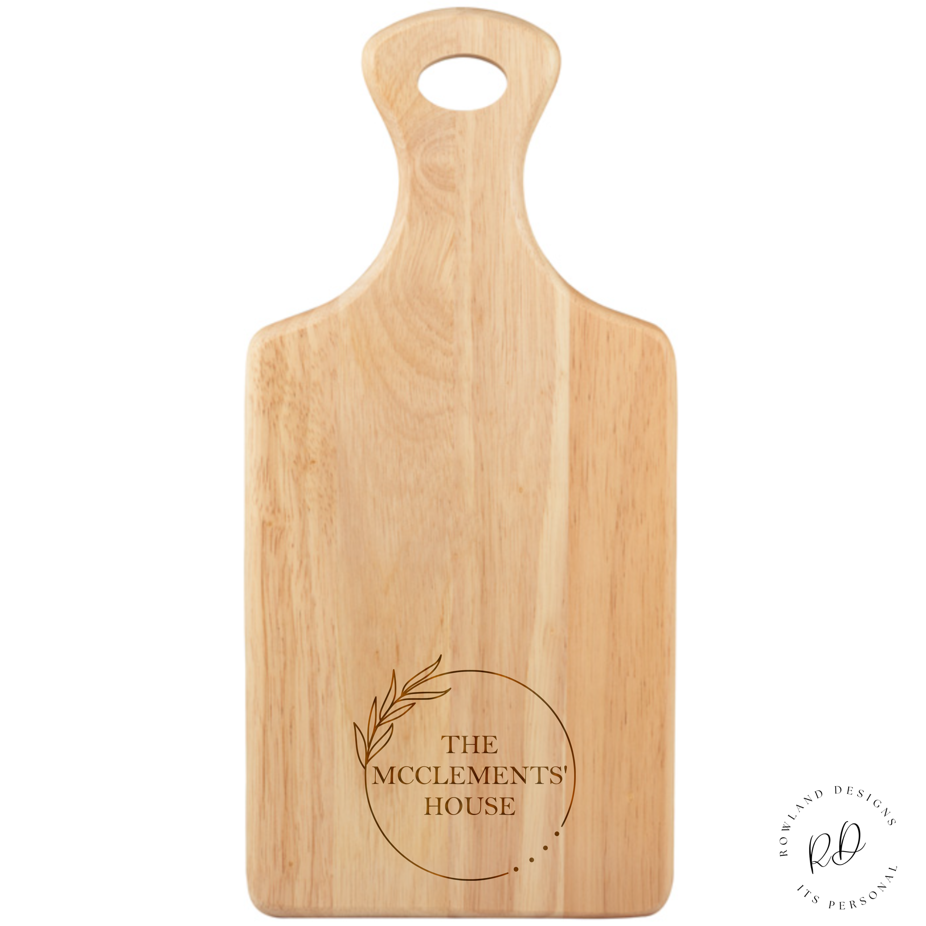 Personalised Serving Board with Leaf Design. Personalised serving board: Perfect for any occasion. Laser engraving for customisation. Dimensions: 345mm width, 170mm depth, 1.5cm height/thickness. Made from beech wood. Hand wash only.