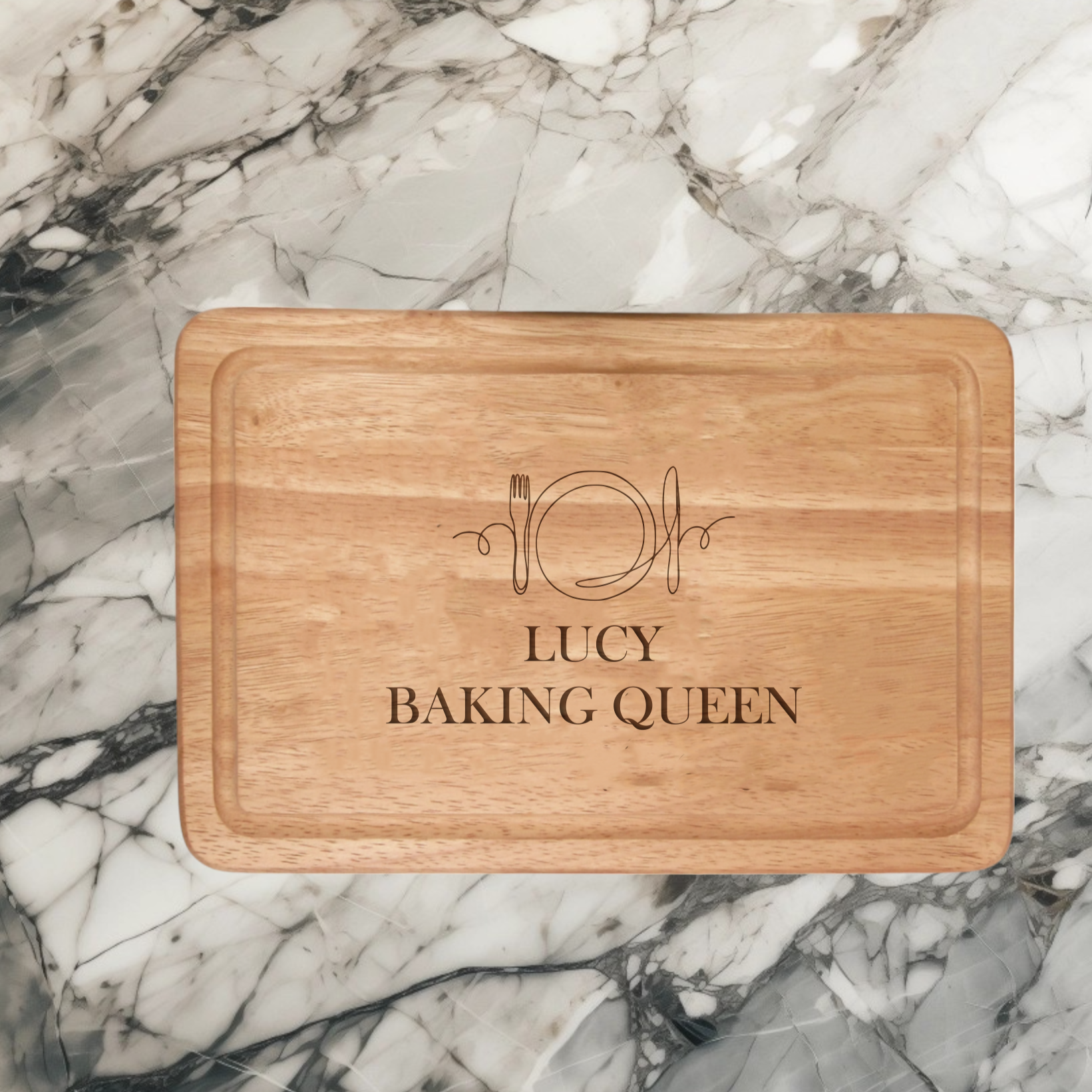 Upgrade your kitchen with our Personalised Chopping Board Knife & Fork Design, featuring 2 lines of text (max 20 characters each in caps) on a 300mmX200mm premium wood board. Ideal for gifting on occasions like housewarmings, weddings, or anniversaries, it combines personalized perfection with versatility and class. Enjoy a special culinary experience every time you use it. Care tip: Hand-wash only for long-lasting elegance.