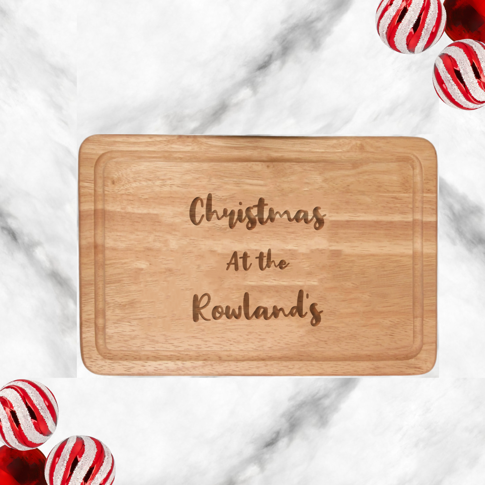 Impress your loved ones with our Personalised Christmas Chopping Board! Engraved with your family name on durable Beech Wood, this thoughtful and unique gift is perfect for special occasions. Show them you care with this one-of-a-kind present, made with love and attention to detail. 📦❤️ Measures 300mm x 200mm.