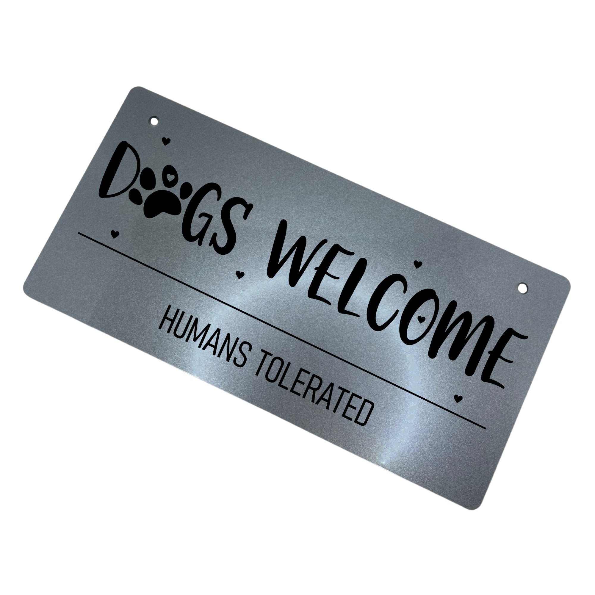 Sign showcased in a modern silver finish, providing a sleek and contemporary look to match different design preferences.