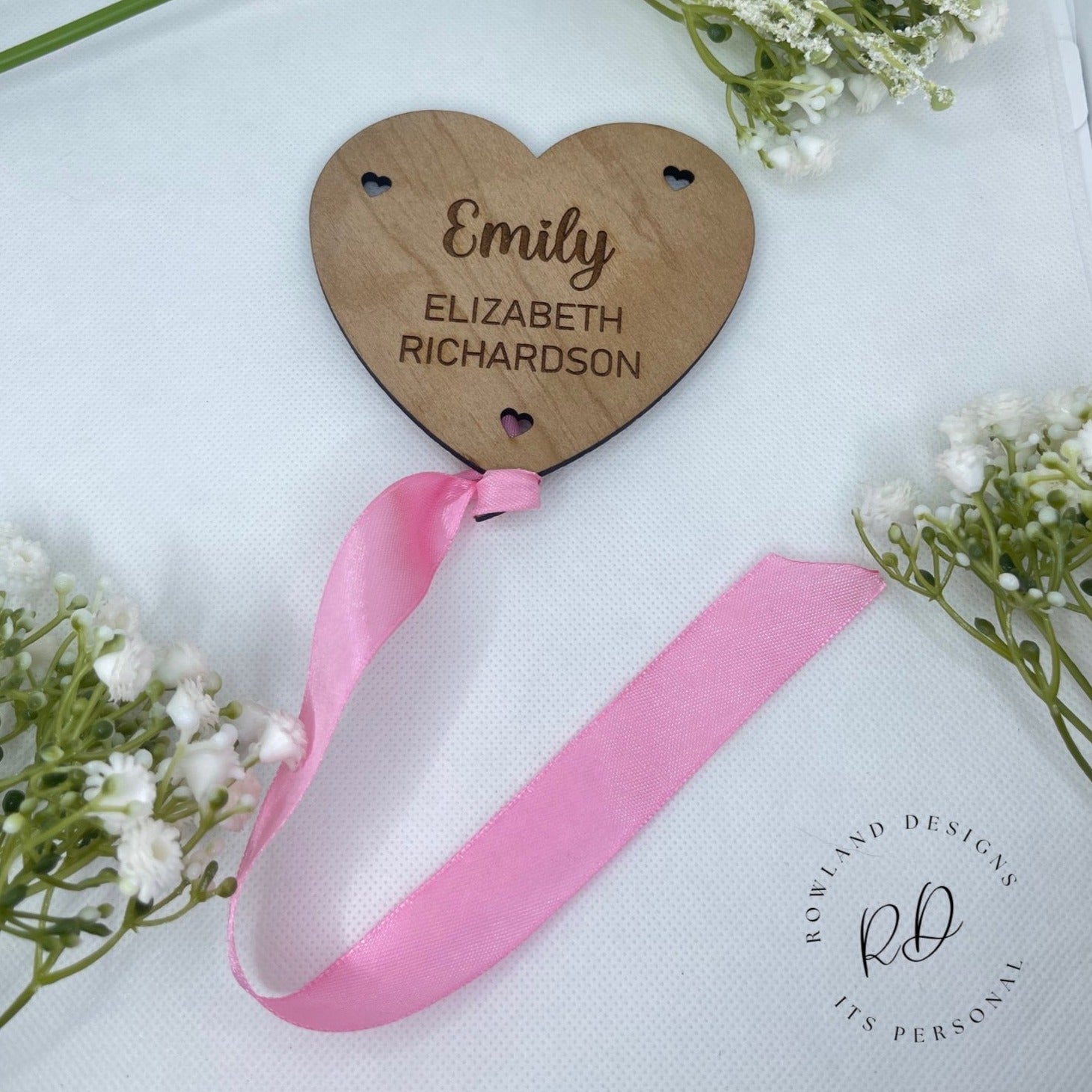 Heat balloon baby announcement plaque, made from cherry wood 4mm, customise with babies first second if needed and last name. With your pick of blue or pink ribbon