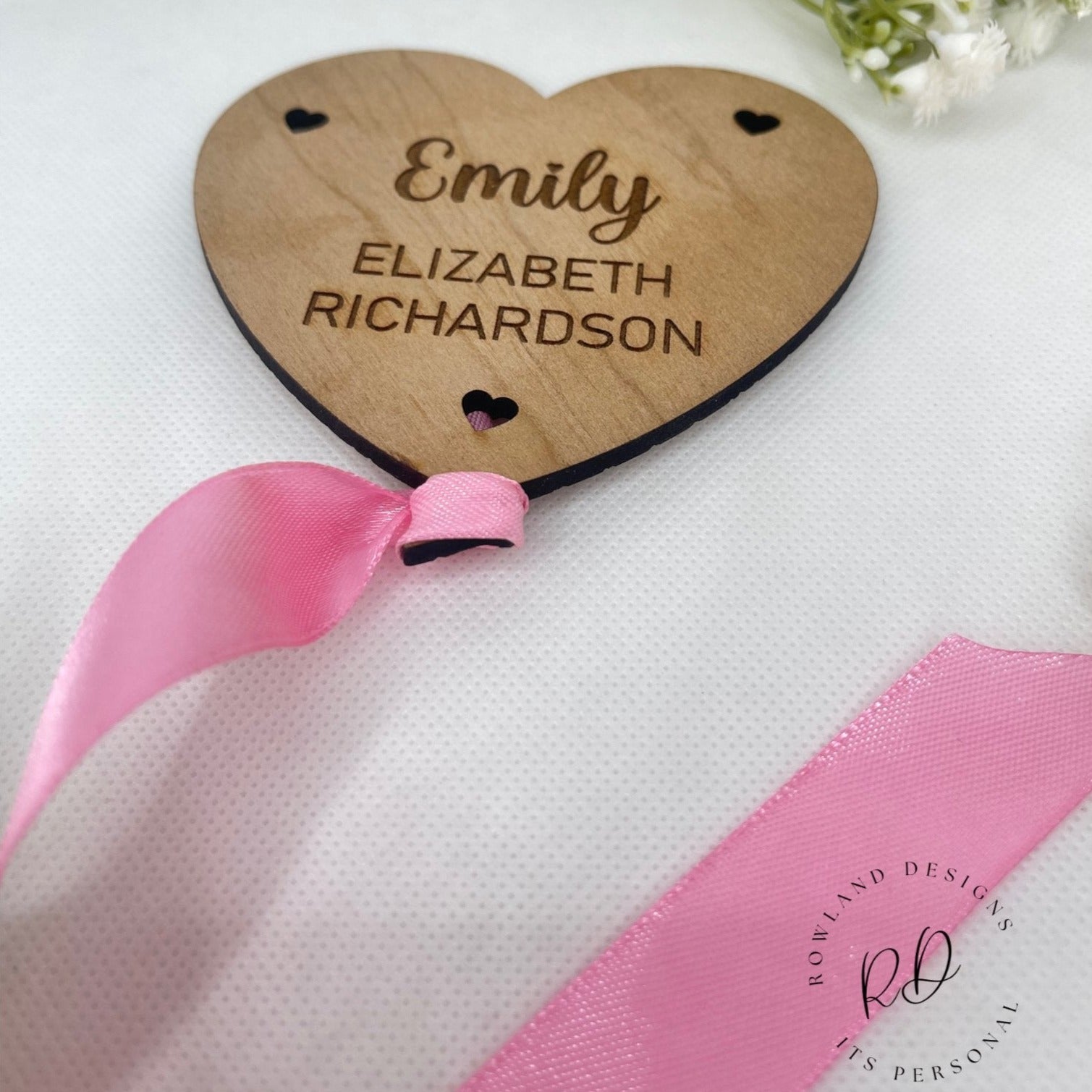 Heat balloon baby announcement plaque, made from cherry wood 4mm, customise with babies first second if needed and last name.  With your pick of blue or pink ribbon 