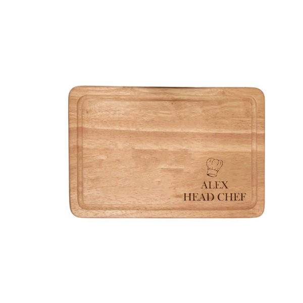 Elevate your kitchen with our Chef Hat Design Personalised Chopping Board. This 300mmX200mm Hevea Wood board adds personalized perfection to your cooking. An ideal gift for any occasion, enjoy a special culinary experience, from day-to-day to special moments. Reminder: Hand-wash only for lasting elegance.