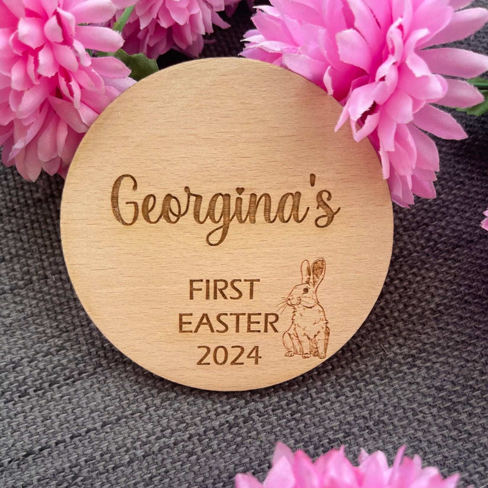 Personalised Engraved Baby's First Easter Name Plaque – A Charming Keepsake" .charming addition to photos. Choose from 10cmX10cm or 15cmX15CM.