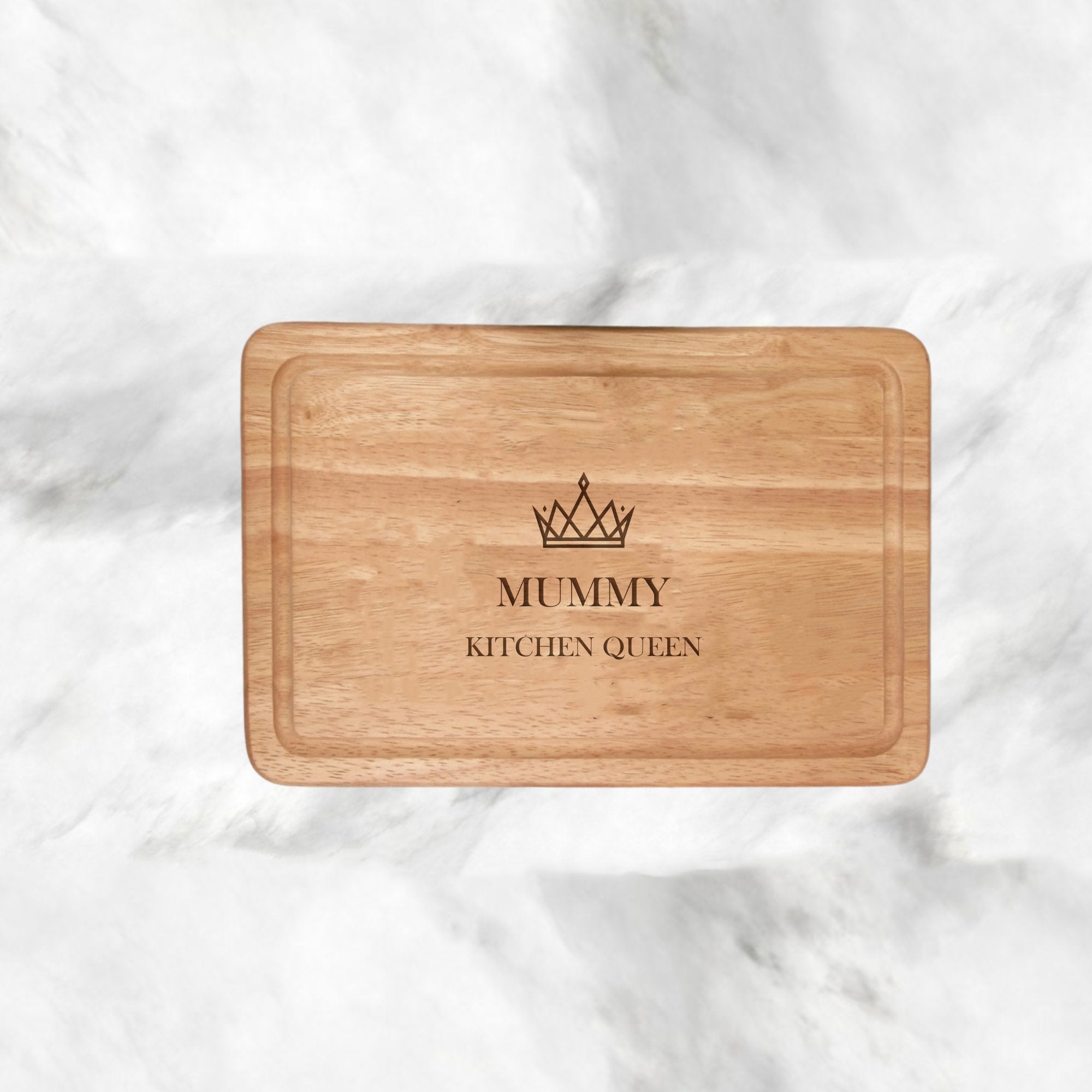 Personalised Chopping Board Queen Crown Design, 300x200mm: Make it yours with engraved text on two lines (max 20 characters each). Crafted from sturdy premium wood, this board is a thoughtful gift for housewarmings, weddings, or anniversaries.