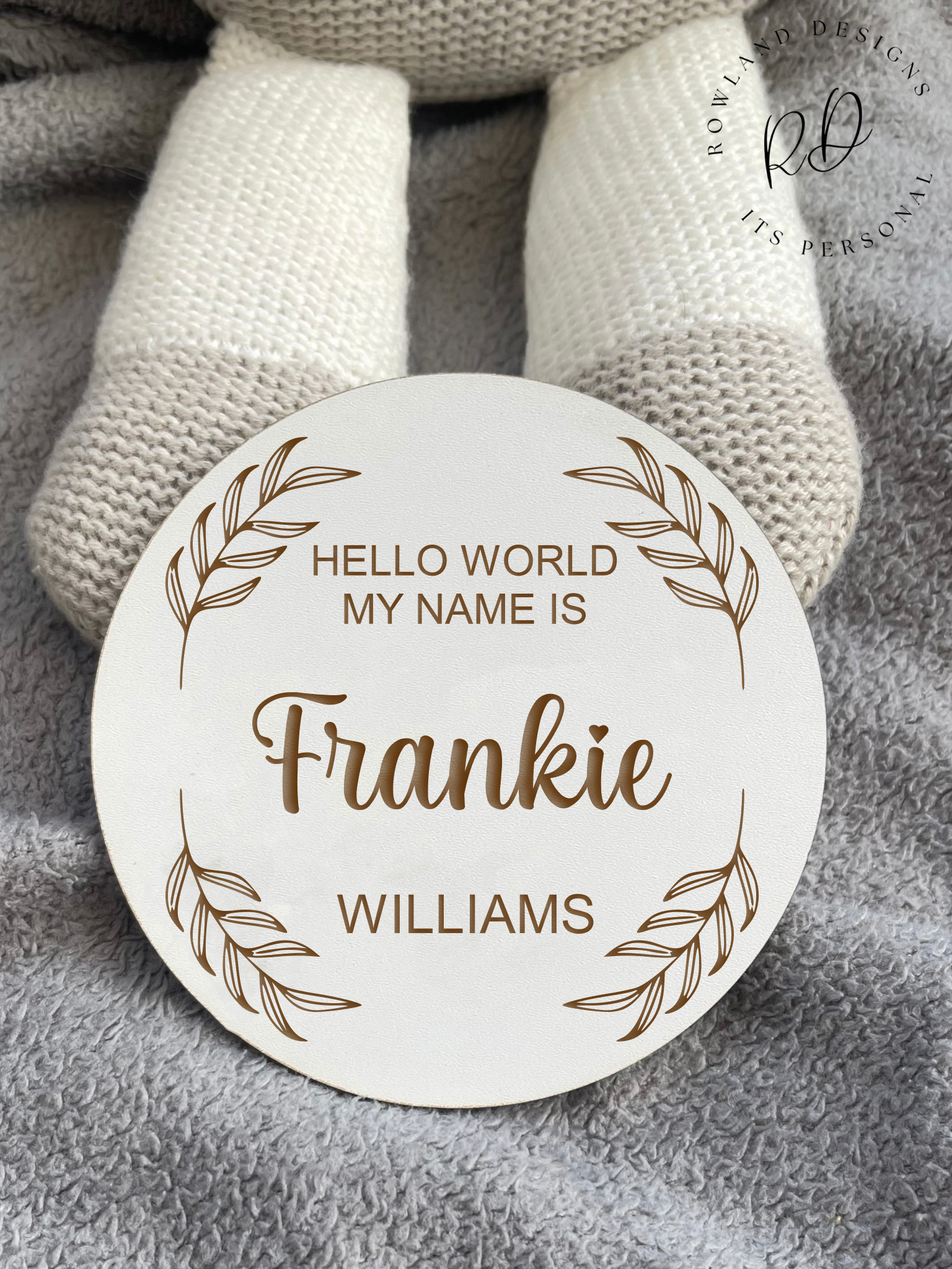 Delightful Pregnancy Announcement plaque in Beech veneer or white MDF. A custom keepsake that adds a refined touch to any nursery decor.