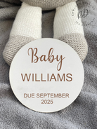 Elegant personalised Baby Announcement plaque in Beech veneer or white MDF, available in two sizes. A sophisticated keepsake for nursery decor.