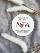 Personalised Baby Announcement Plaque for Big Sister – Custom engraved name and due date on Beech wood or white MDF, perfect for newborn announcements and nursery decor.