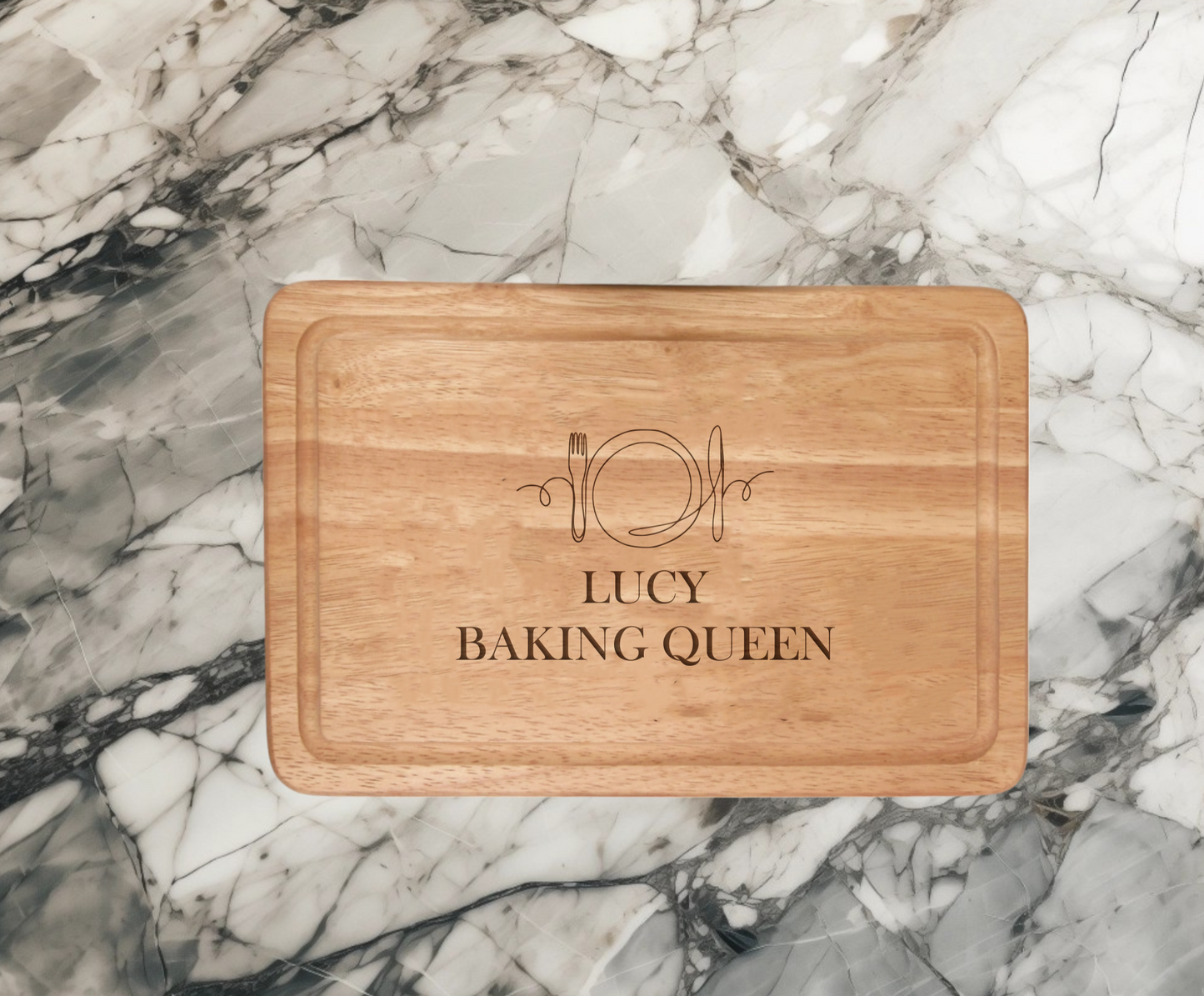 Discover premium quality at our Shopify store with our 300x200mm Personalized Chopping Board Knife & Fork Design. Engrave up to 2 lines, 20 characters each. Versatile and classy!