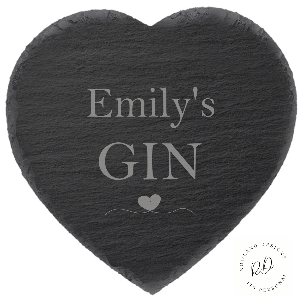 Personalised Heart Shaped Slate Coasters - A set of heart-shaped slate coasters with personalized engraving. Each coaster features rubber feet to protect furniture and can be customized with a name or message.