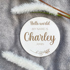 Cherish memories with our personalized Baby Announcement Plaque. In white 4mm MDF. Choose from 10cmx10cm or 15cmx15cm. Circular. 