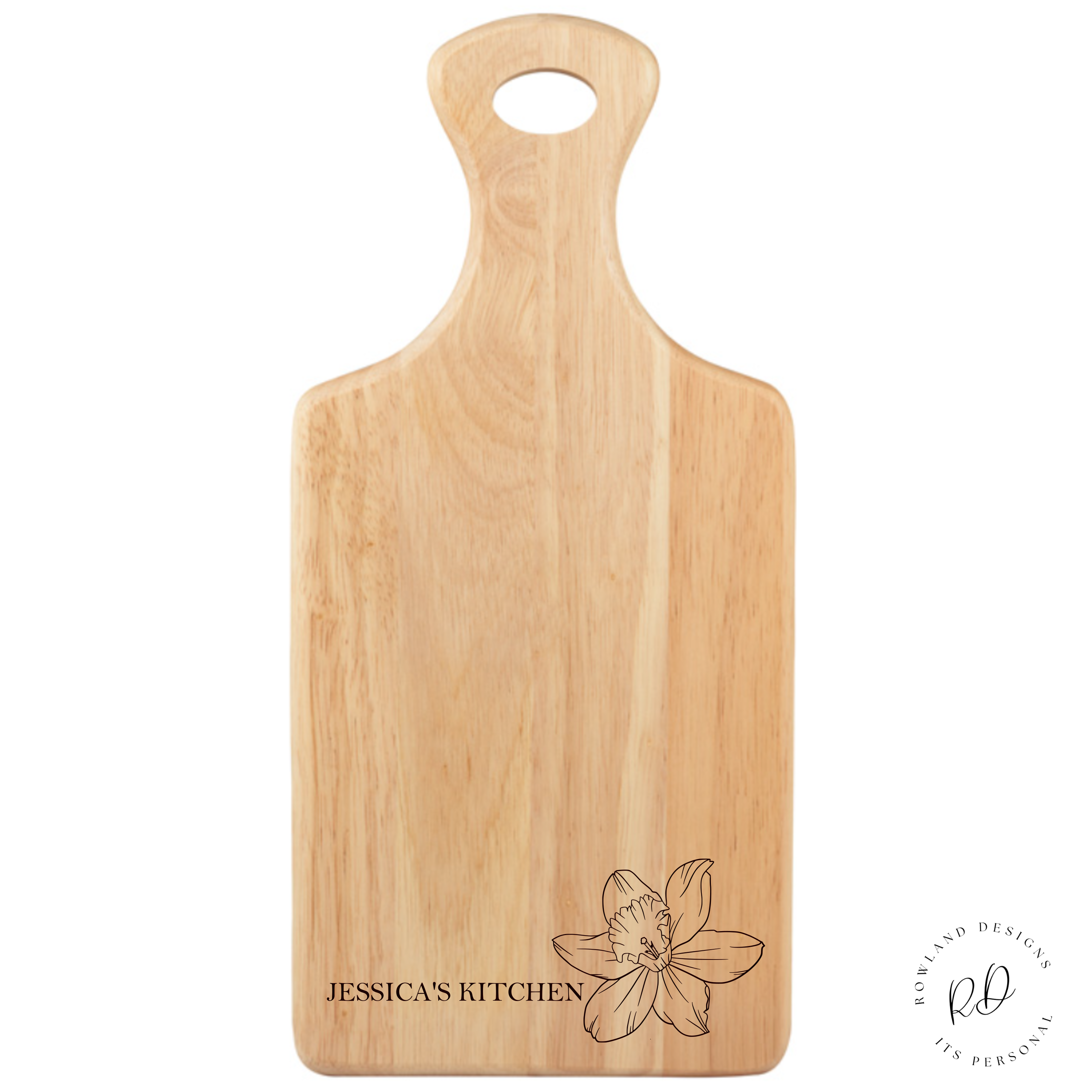 Personalised Daffodil Laser Engraved Serving Board with a stunning daffodil motif on premium wood, perfect for gifting on special occasions.