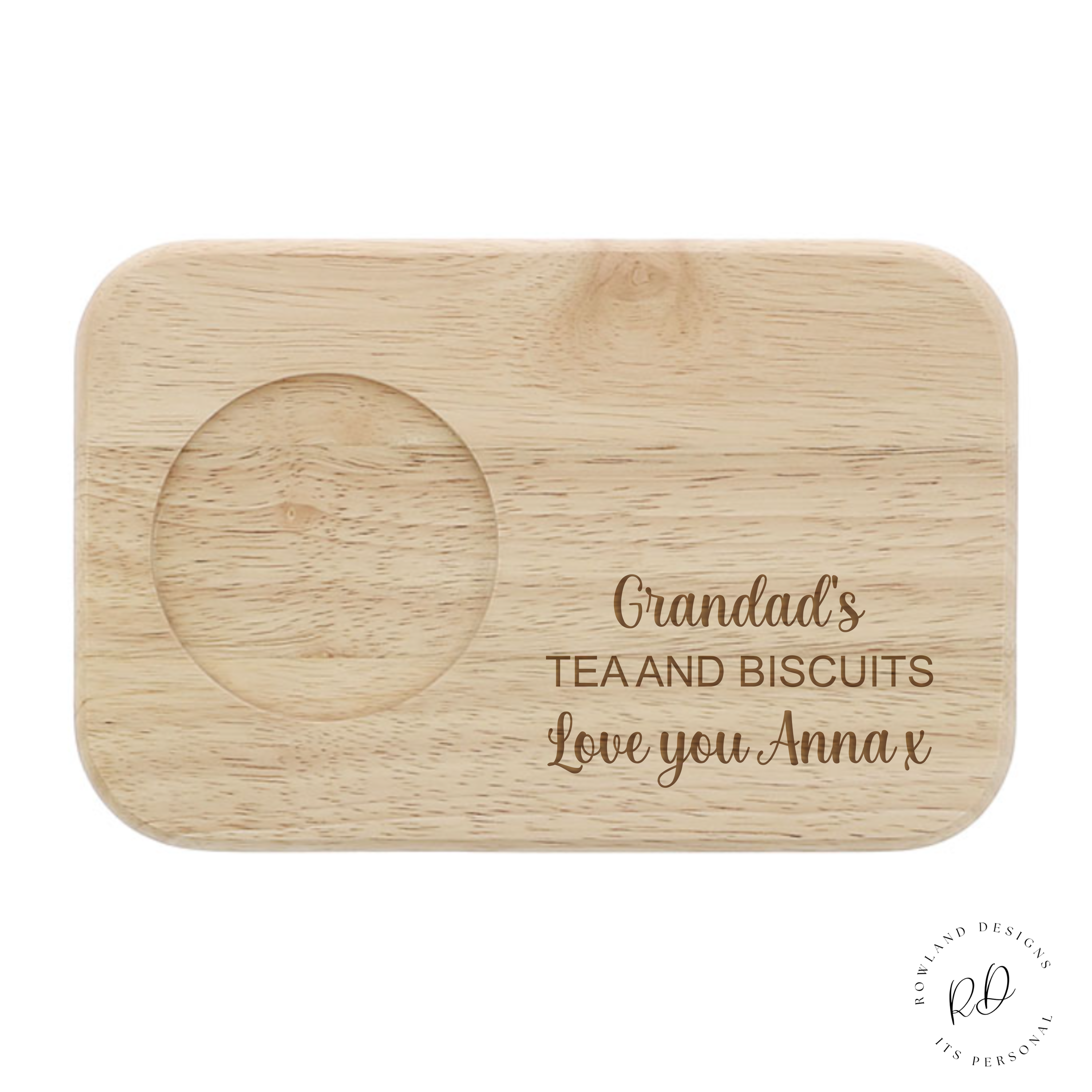 Image of a Personalised Custom Tea & Biscuits Serving Board, featuring a beautifully crafted design for enjoying hot beverages and treats.