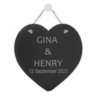 Personalised Rustic Slate Heart for Couples - Customisable Heart-Shaped Decoration for Weddings, Anniversaries, or Housewarmings. Unique natural slate with expert engraving and rustic string.