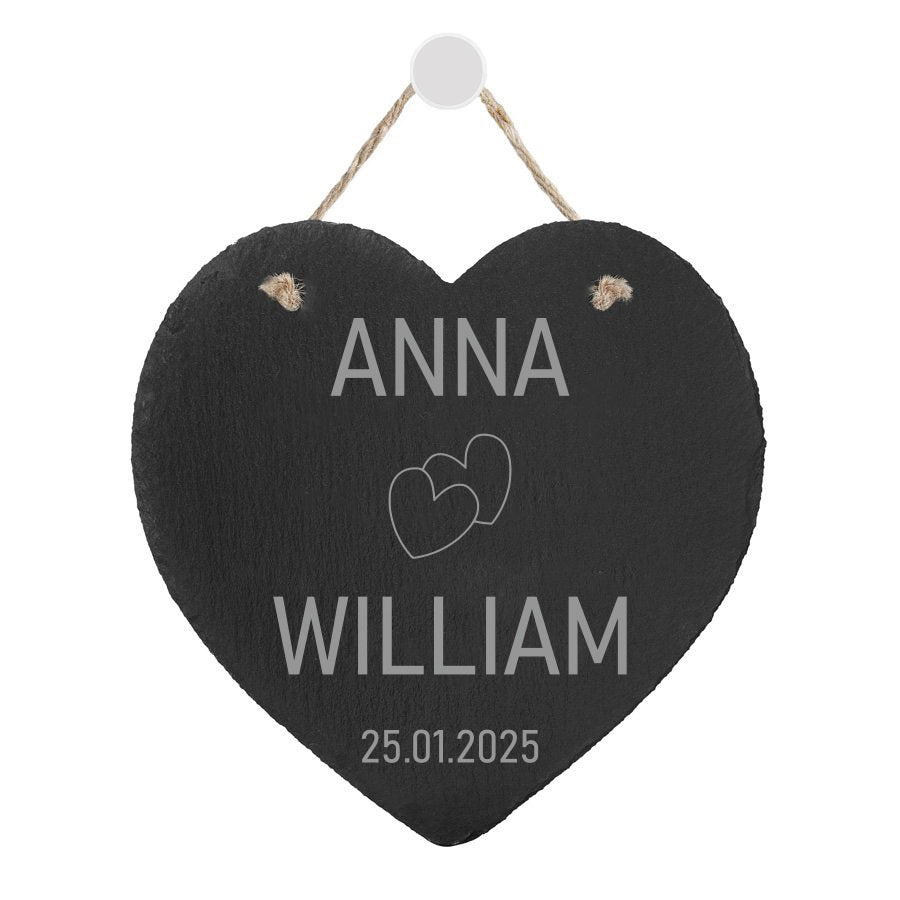  Engraved Slate Heart with Large Heart Motif - Customisable Gift for Weddings or Housewarming