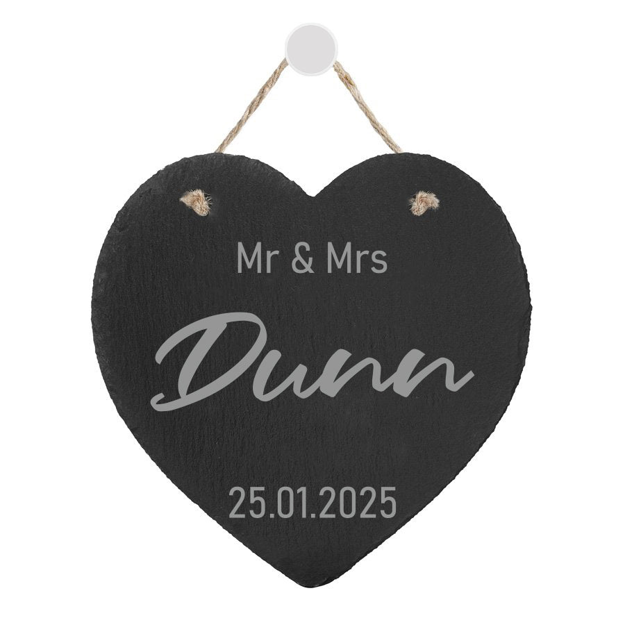 Personalised Wedding Heart Slate Sign for Mr. & Mrs. - Customizable Keepsake Gift for Newlyweds