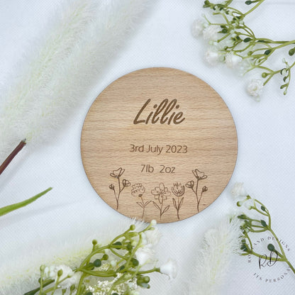 Personalised Baby Announcement Plaque, Elegant Flower Design