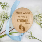 This is a lovely way to announce the arrival of your new beautiful baby to friends and family,  Personalise your plaque with your baby's name. At the top of this product it says hello world my name is, this is a balloon shaped  wooden product with ribbon colour of your choice, blue or pink..  This would make the perfect first gift for new parents. A beautiful addition to any baby photographs. 