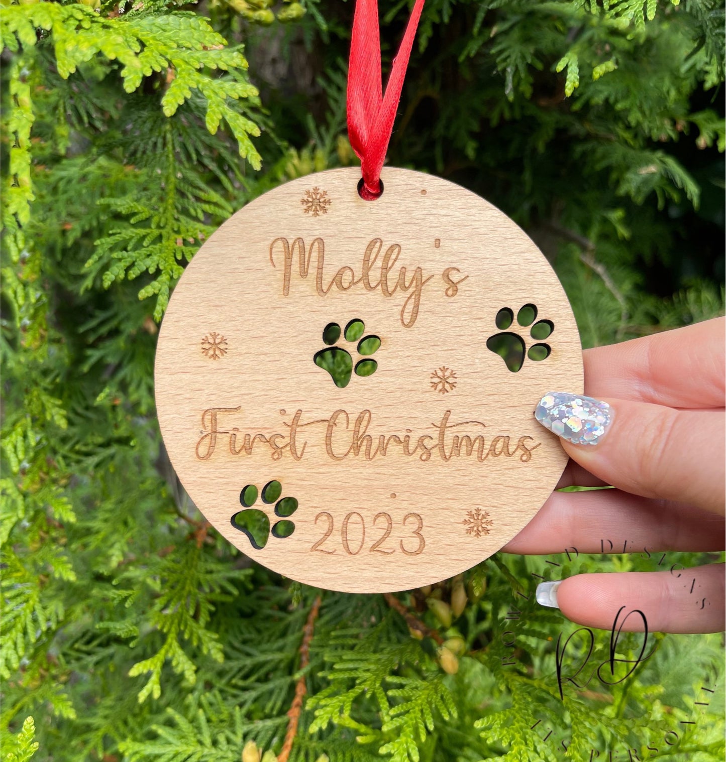 Engraved Pup's First Christmas Bauble - Heartwarming Snowflake Paw Prints