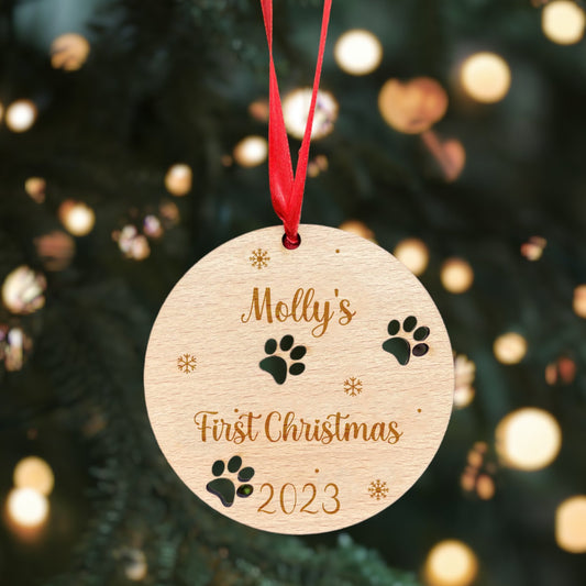 Personalised Dogs Christmas Bauble |  Dogs First Christmas Paws