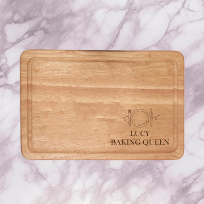 Explore culinary elegance at our Shopify store with the 300x200mm Personalised Chopping Board Knife & Fork Design. Engrave up to 2 lines (20 characters each) for a personalised touch.