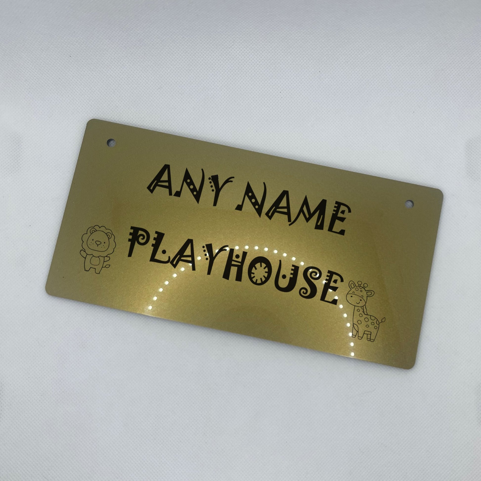Custom Name Engraved Playhouse Sign with Lion and Giraffe Graphic