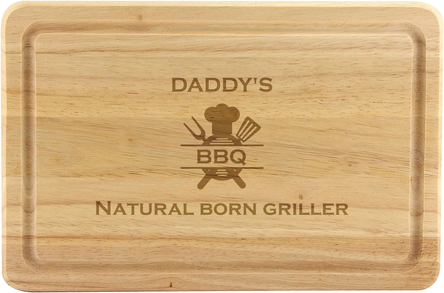 Custom Engraved Wooden Chopping Board with 'Natural Born Griller' and BBQ Image, Personalized Chopping Board with Laser-Engraved Name and Grill Design
