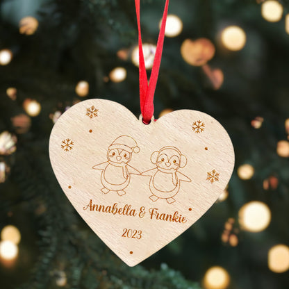 Personalised Penguin Christmas Decoration - For Couples