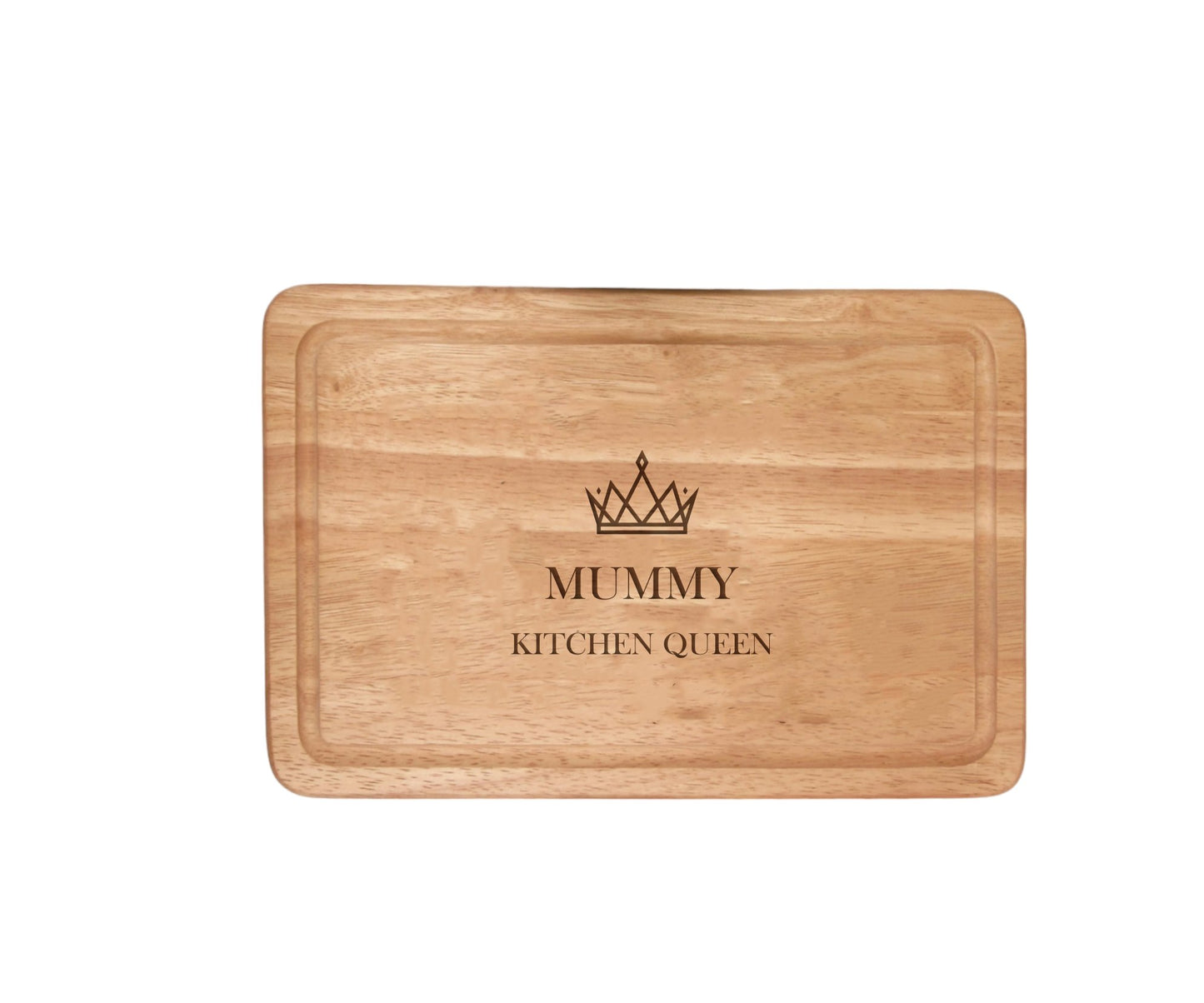 Discover the charm of our Personalised Queen Crown Chopping Board, 300x200mm, available on Shopify. Ideal for special occasions, customize with 2 lines on robust wood.
