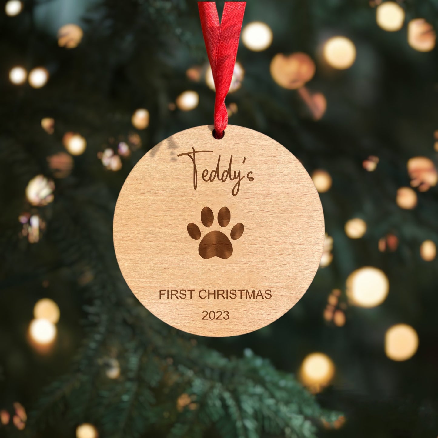 Personalised Round Dogs Christmas Bauble: Dogs First Christmas