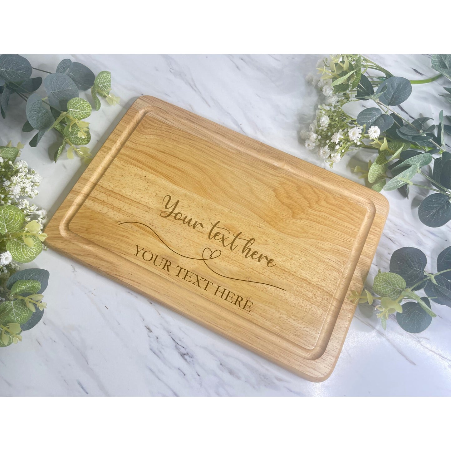 Personalised Wooden Chopping Board, Heart Line Design, You Own Text