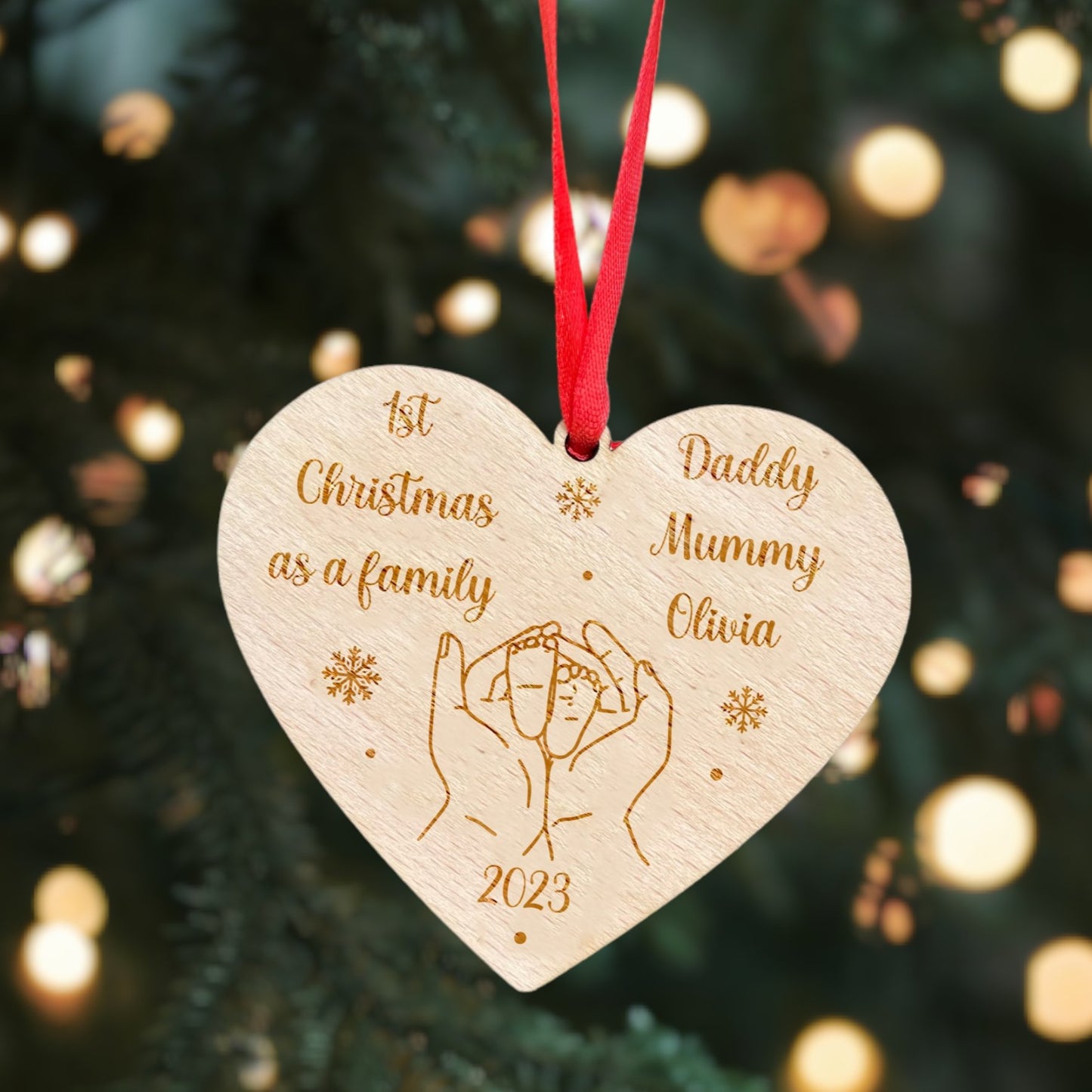 Personalised Wooden Heart Shaped Christmas Bauble: Family Christmas