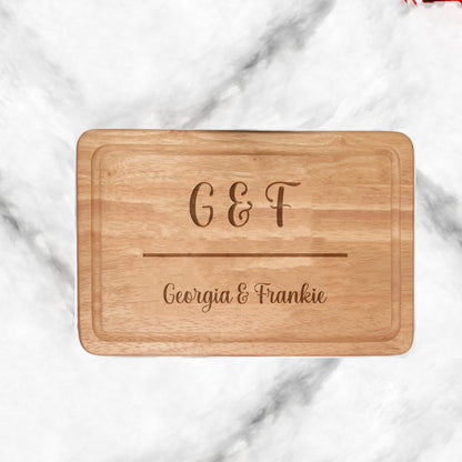 Personalised Wooden Chopping Board - Laser Engraved with Initials and Names